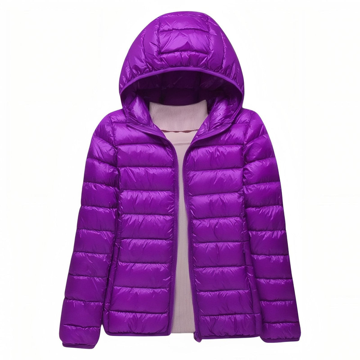 Women's Packable Down Hiking Jacket – Lightweight Hooded Layer - Purple