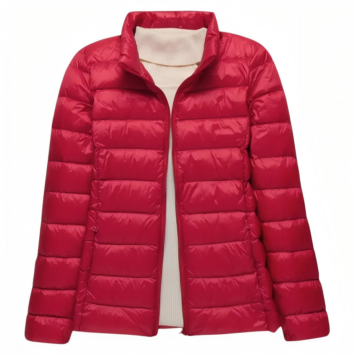 Women's Packable Down Hiking Jacket – Lightweight Hooded Layer - Red (Hoodless)