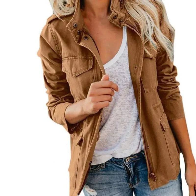 Women's Walking Jacket – Windproof Adjustable-Waist Layer - Brown