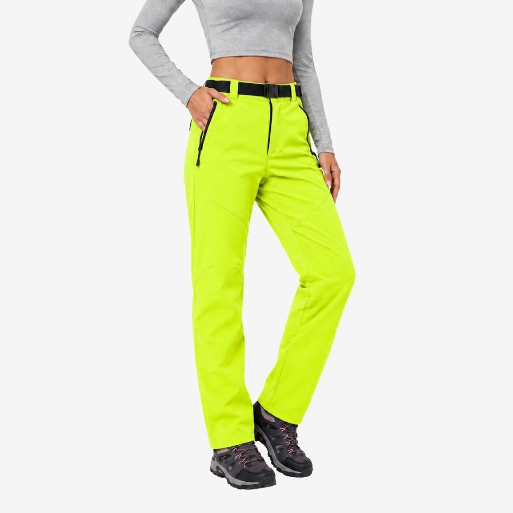 Women's Waterproof Hiking Pants – Insulated Fleece-Lined - Neon Yellow