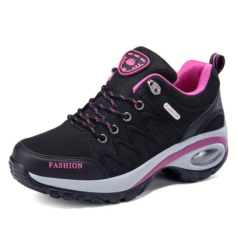 Women's Waterproof Hiking Shoes – Wide Toe Box, Arch Support - Black / Pink