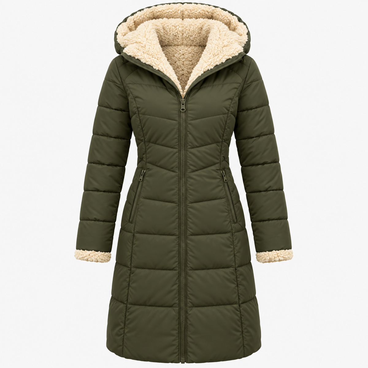 Women's Long Winter Coat – Elegant Insulated Coat with Deep Pockets