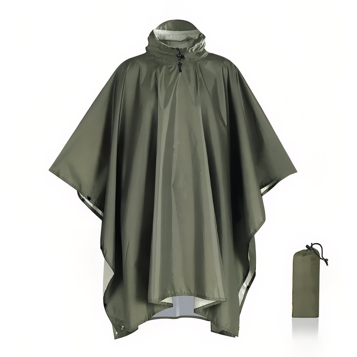 3-in-1 Waterproof Rain Poncho – Packable Hiking Shelter Tarp - Olive Green