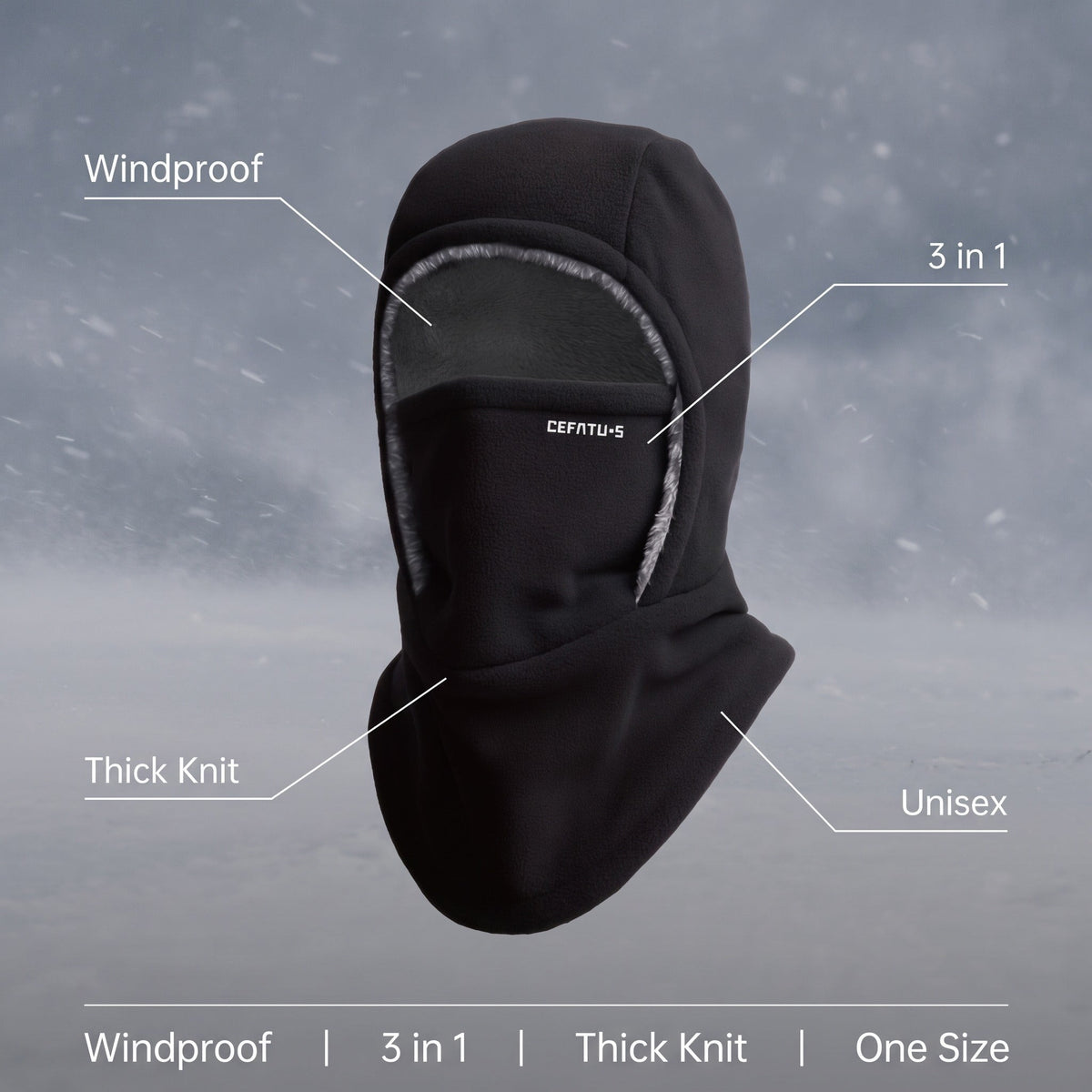 3-in-1 Winter Hood – Windproof Balaclava, Scarf & Ear Warmer