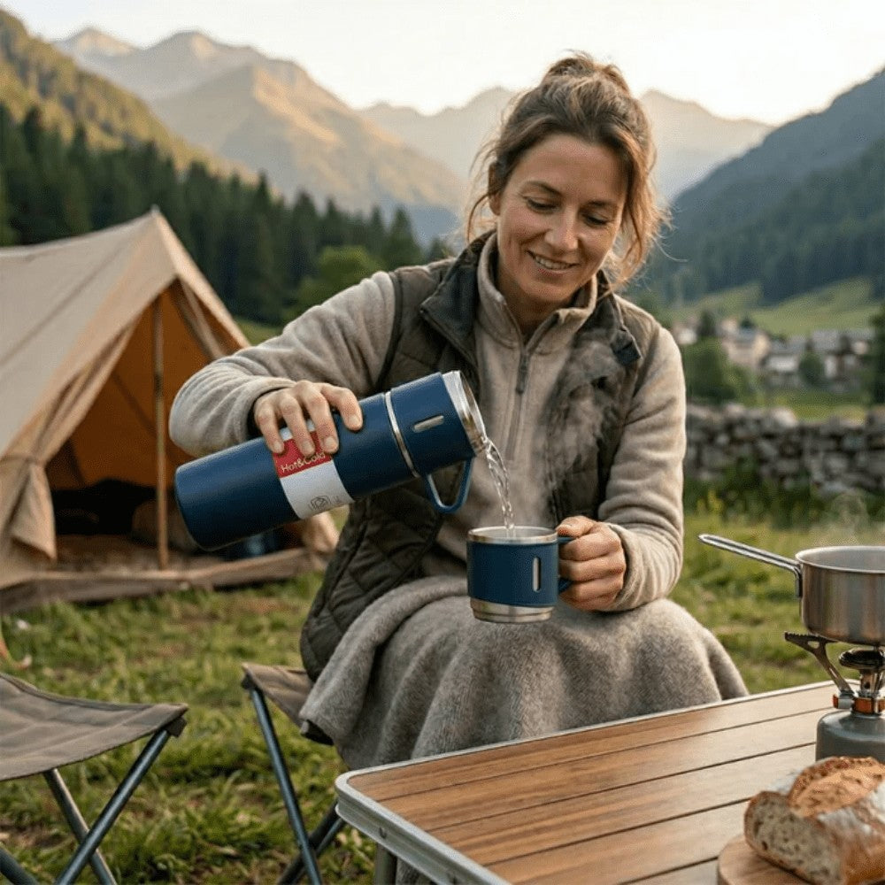500ml Vacuum Flask – Insulated Stainless Steel + 2 Cups