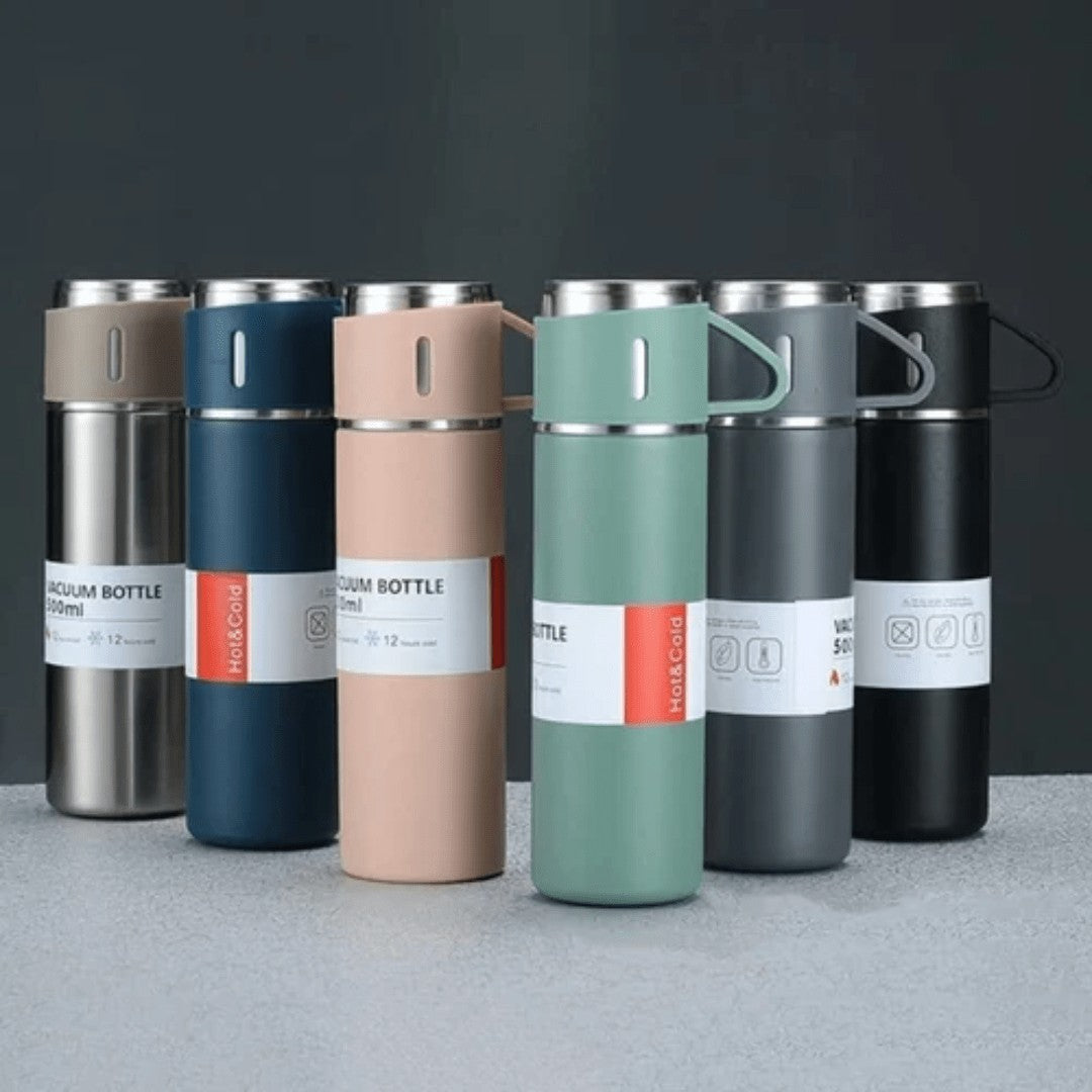 500ml Vacuum Flask – Insulated Stainless Steel + 2 Cups