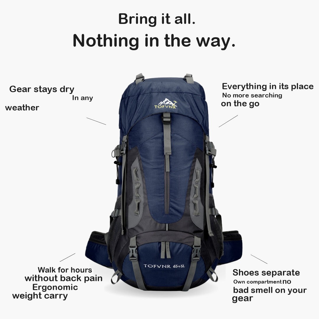 60L Waterproof Backpack – Large Hiking & Trekking Pack