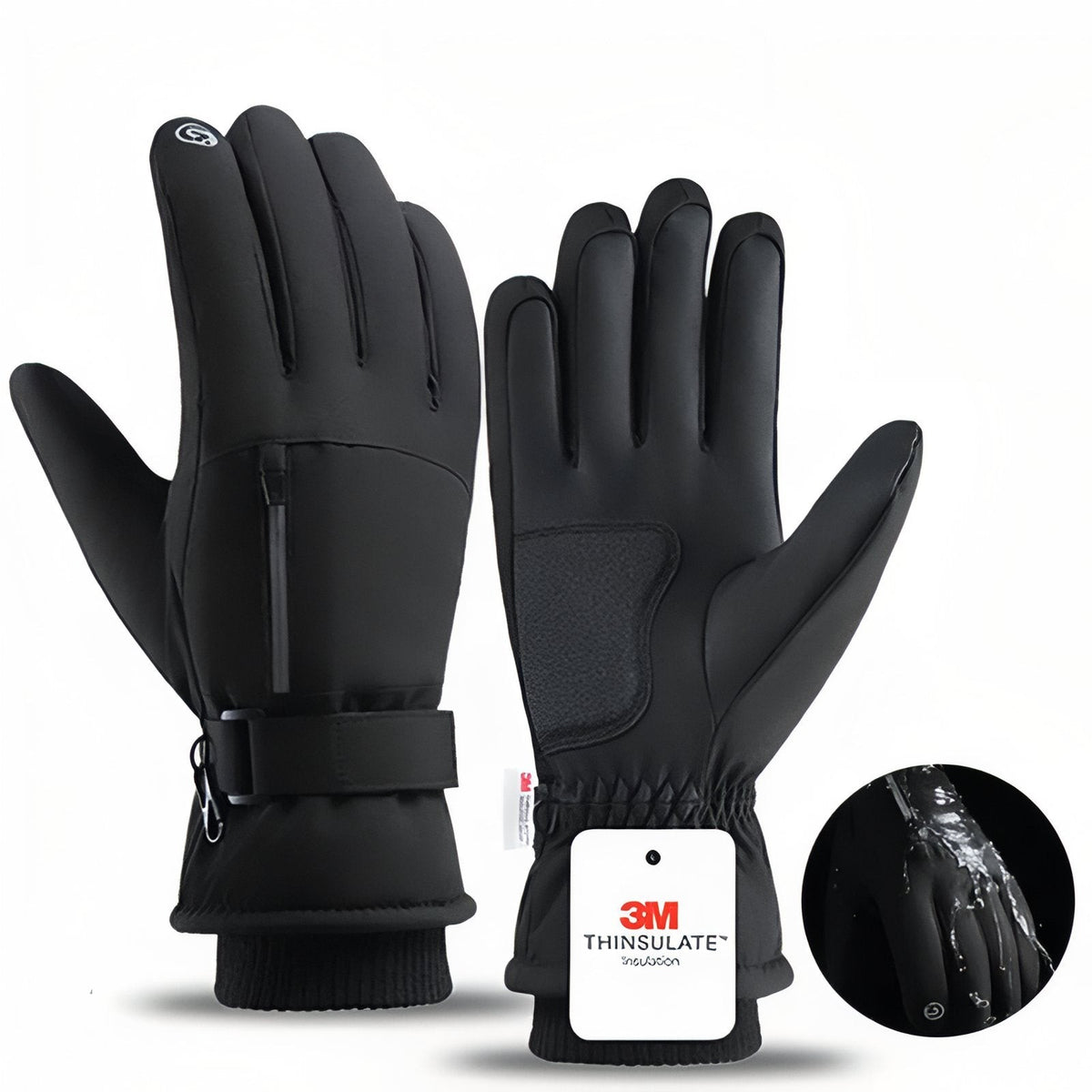 Extreme Cold Weather Gloves – Waterproof 3M Thinsulate Winter Gloves - Black with Pocket