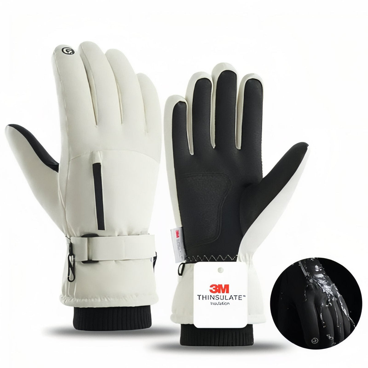Extreme Cold Weather Gloves – Waterproof 3M Thinsulate Winter Gloves - White with Pocket