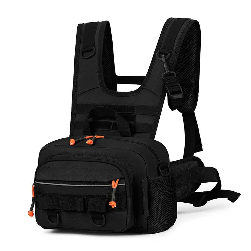 Fishing Chest Bag – Durable MOLLE Tackle Pack - Black