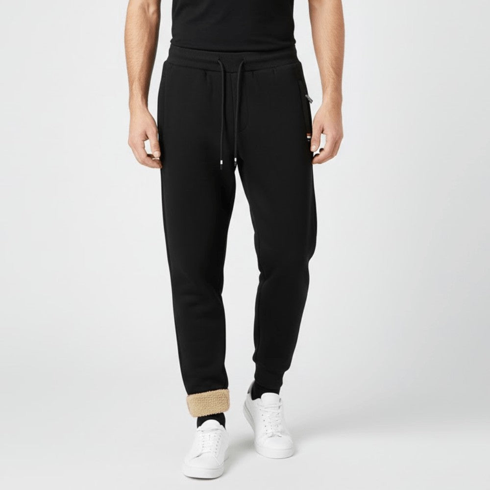 Fleece-Lined Joggers – Warm Drawstring Outdoor Sweatpants - Black