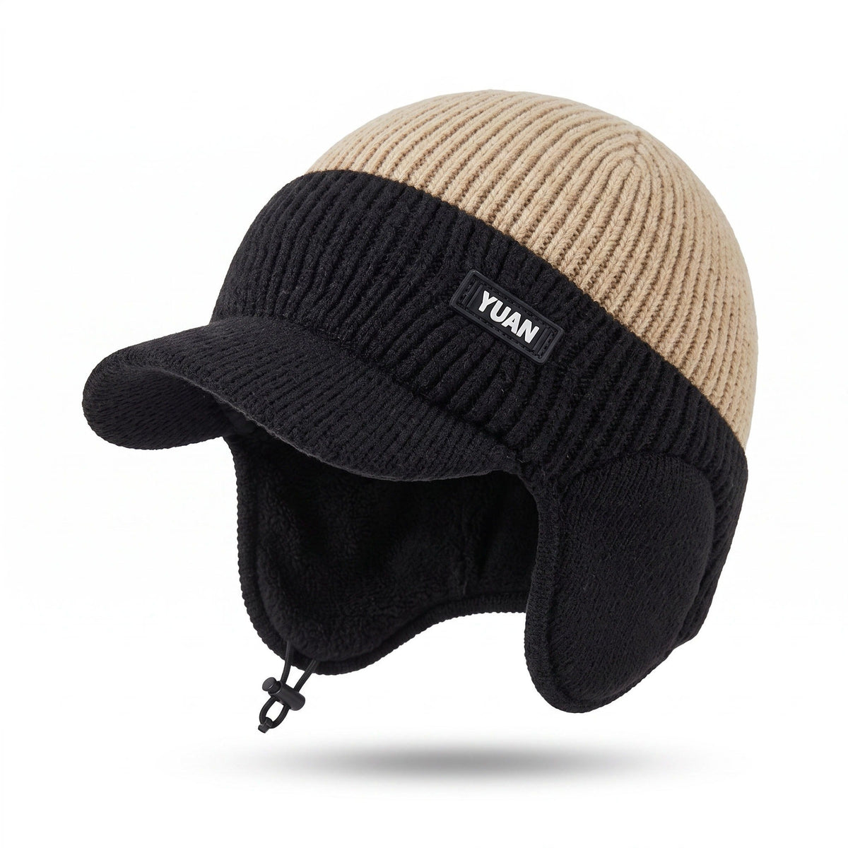 Fleece-Lined Winter Beanie – Ear Flap Brimmed Cycling Hat - Cream