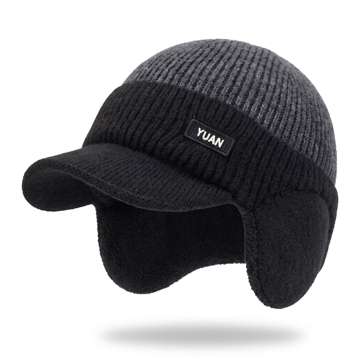 Fleece-Lined Winter Beanie – Ear Flap Brimmed Cycling Hat - Gray