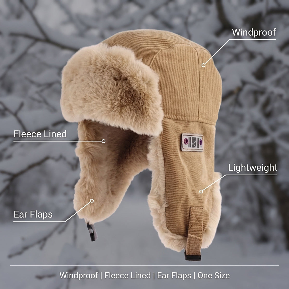 Fur-Lined Trapper Hat – Windproof Winter Cap with Ear Flaps
