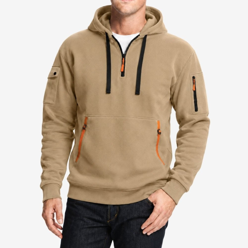 Half-Zip Hoodie – Breathable Lightweight Outdoor Layer - Sand Beige