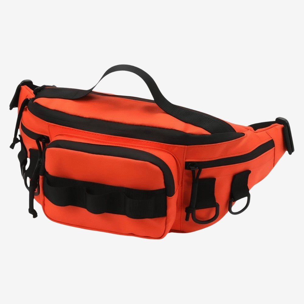 Hiking Waist Pack – Compact Water-Resistant Zip Hip Bag - Neon Orange