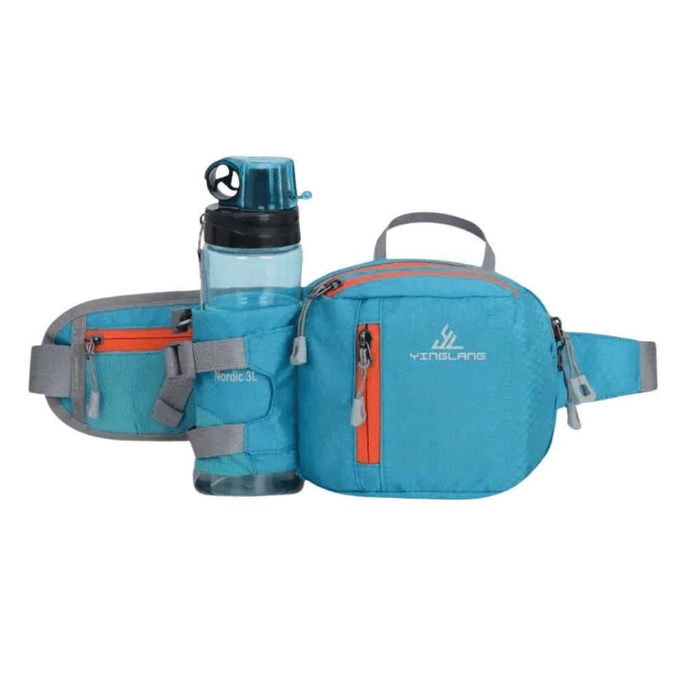 Hiking Waist Pack – Water-Resistant 800D Bottle Holder - Light Blue