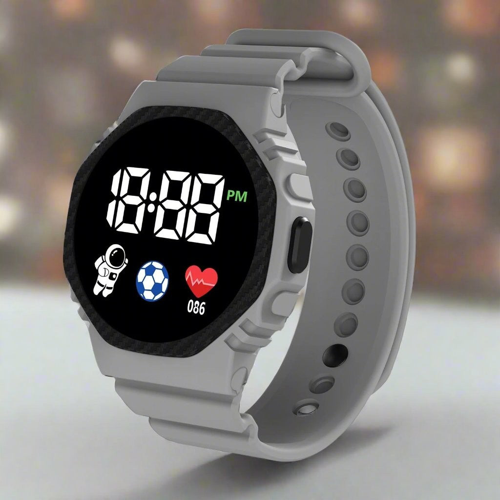 Kids Digital Watch – Lightweight Water-Resistant LED - Gray