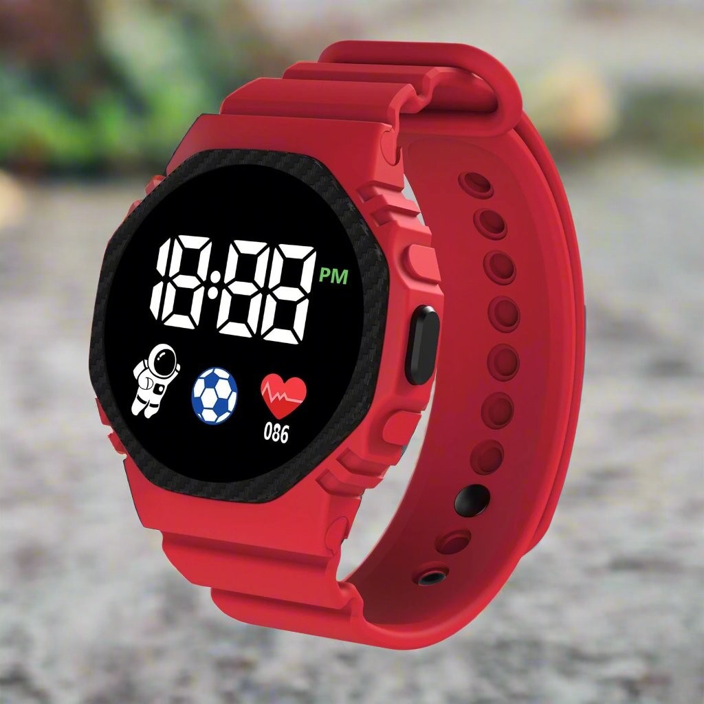 Kids Digital Watch – Lightweight Water-Resistant LED - Red