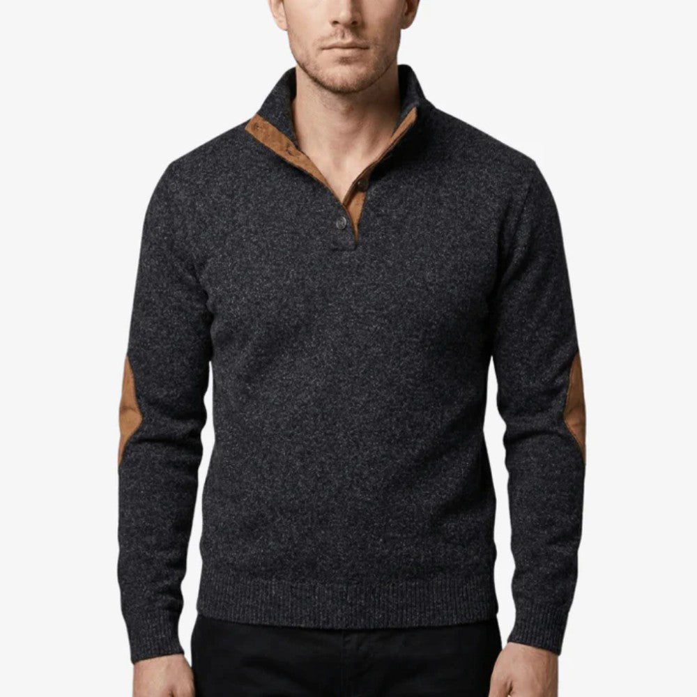 Knitted Outdoor Sweater – Warm Stand-Collar Breathable Layer - Black