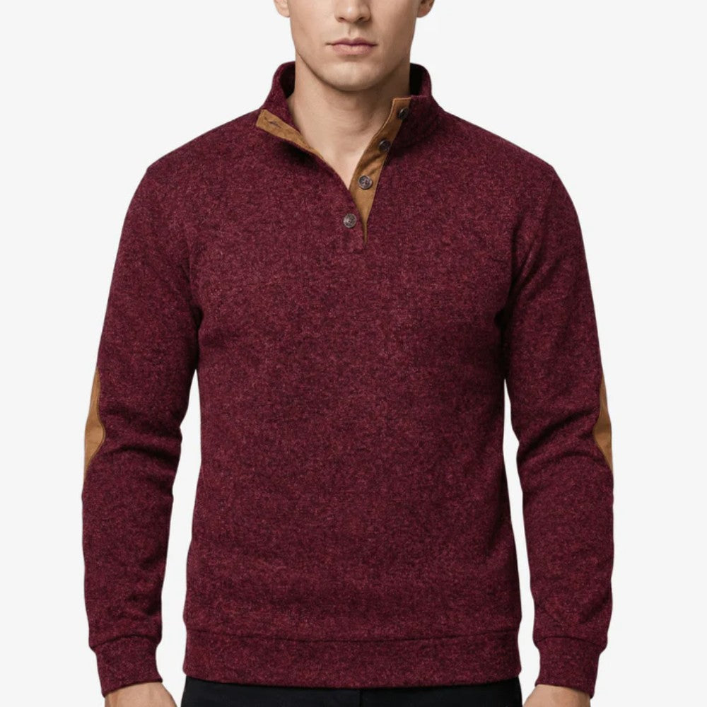 Knitted Outdoor Sweater – Warm Stand-Collar Breathable Layer - Burgundy