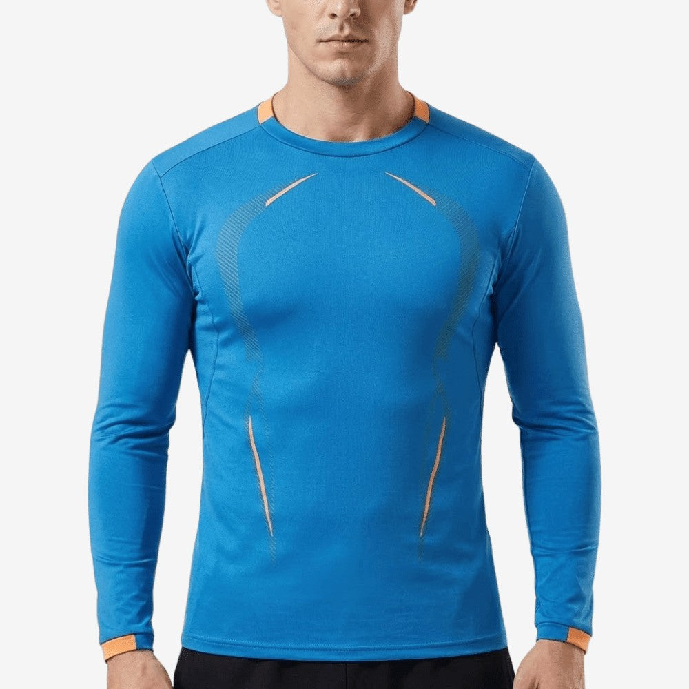 Long-Sleeve Hiking Shirt – Breathable Stretch Quick-Dry Tee - Blue