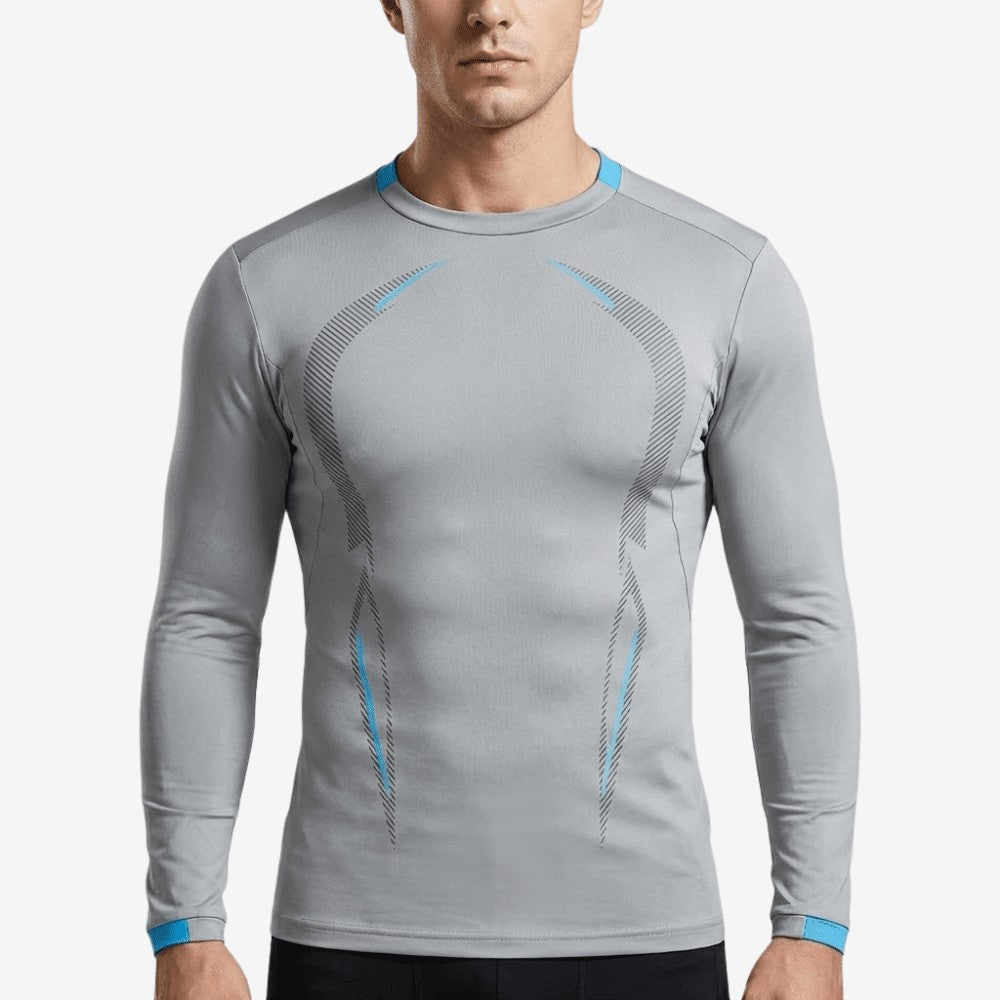 Long-Sleeve Hiking Shirt – Breathable Stretch Quick-Dry Tee - Light Grey