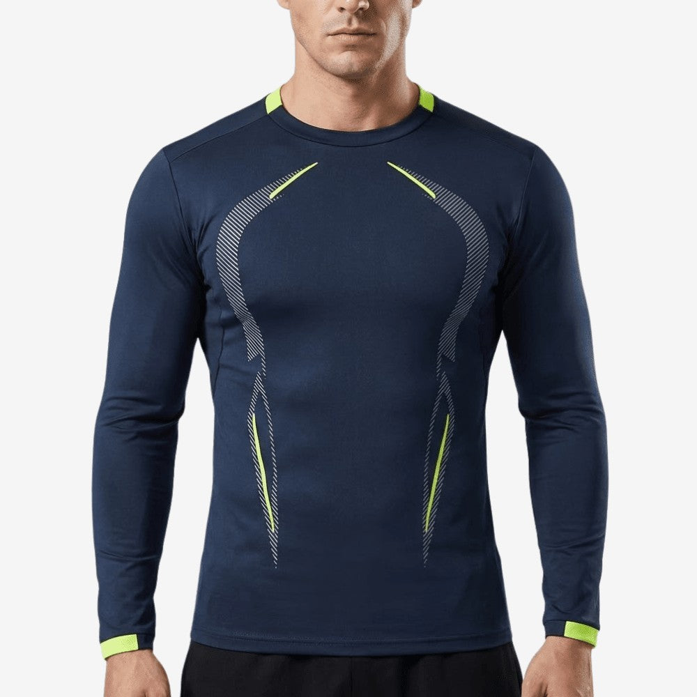 Long-Sleeve Hiking Shirt – Breathable Stretch Quick-Dry Tee - Navy Blue