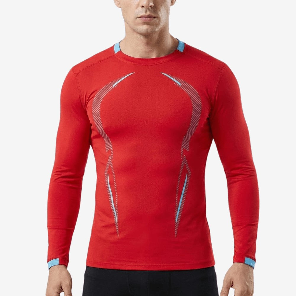 Long-Sleeve Hiking Shirt – Breathable Stretch Quick-Dry Tee - Red
