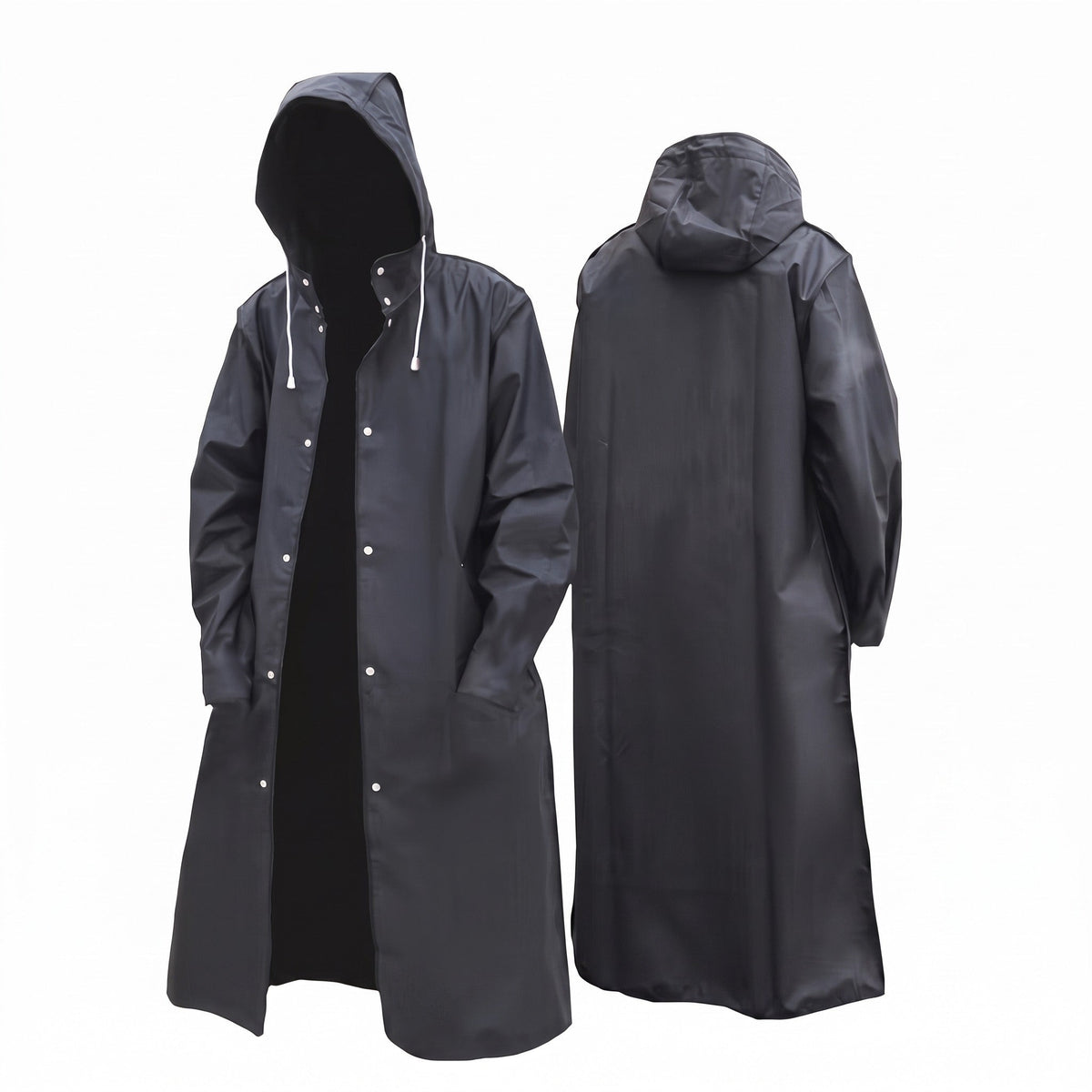Long Waterproof Rain Coat – Thickened EVA Hooded Poncho - Black