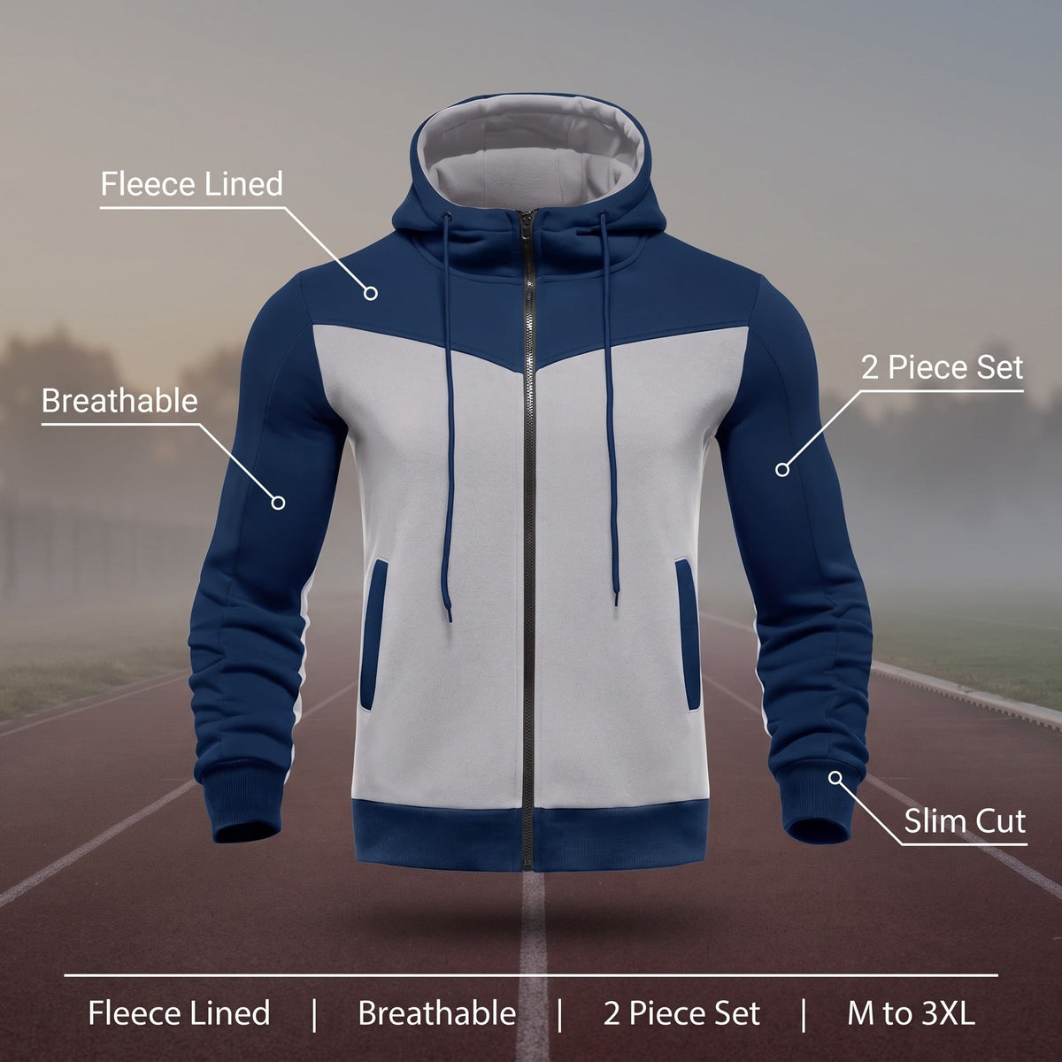 Men's 2-Piece Tracksuit – Fleece-Lined Breathable Jogger Set