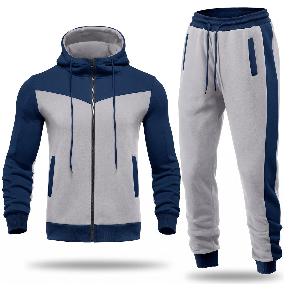 Men's 2-Piece Tracksuit – Fleece-Lined Breathable Jogger Set - Blue and White