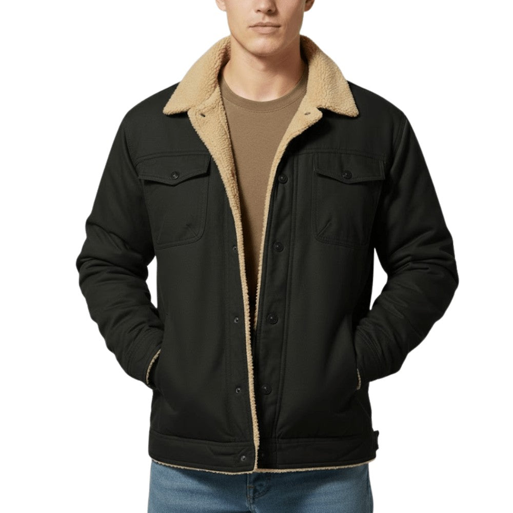 Men's Button-Up Fleece Jacket – Warm Outdoor Layering - Black