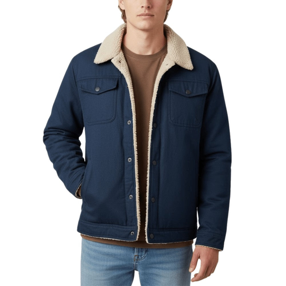 Men's Button-Up Fleece Jacket – Warm Outdoor Layering - Blue