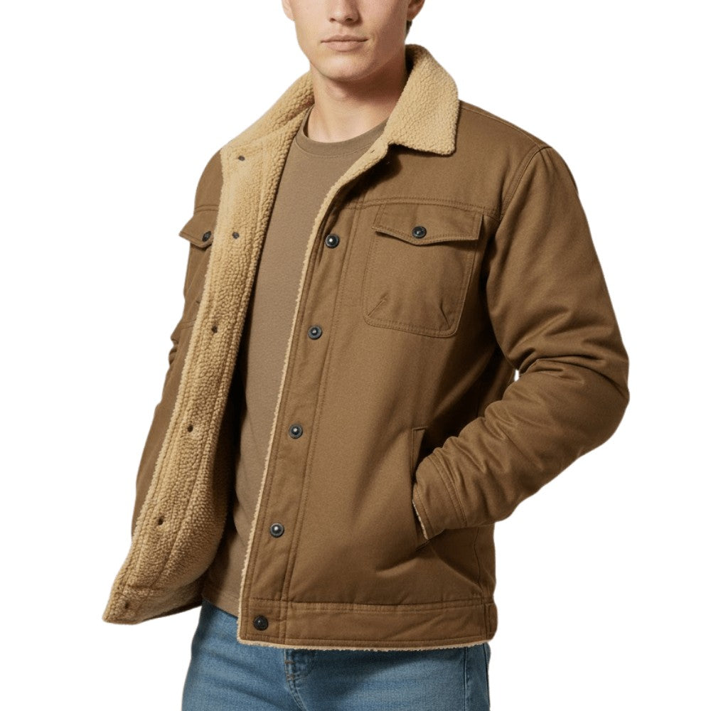 Men's Button-Up Fleece Jacket – Warm Outdoor Layering - Brown