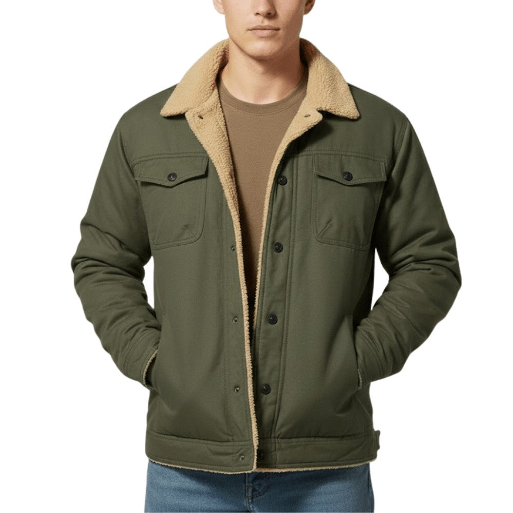 Men's Button-Up Fleece Jacket – Warm Outdoor Layering - Green