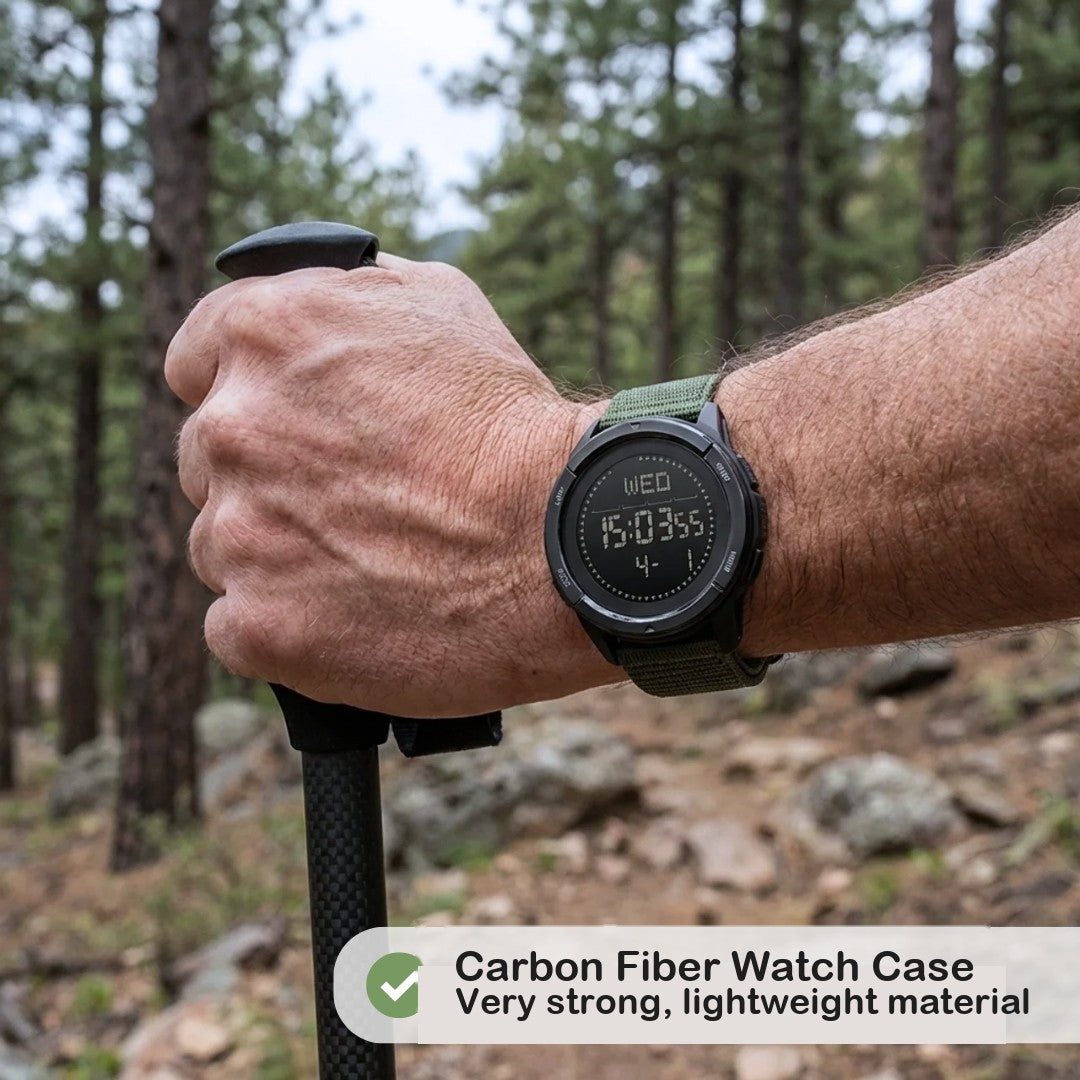 Men's Carbon Fiber Watch – Digital Waterproof Compass Sport