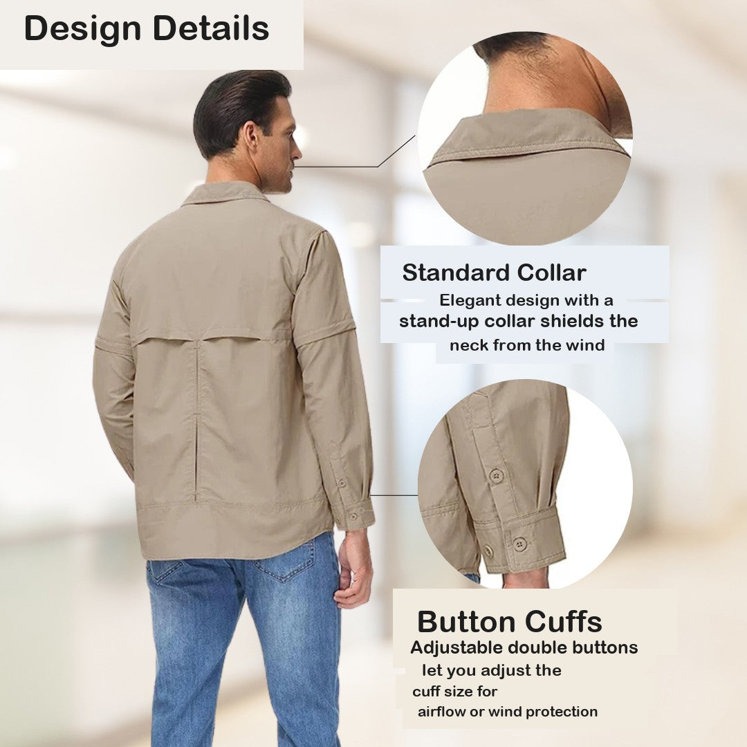 Men's Convertible Hiking Shirt – Zip-Off Sleeves, UV Protection