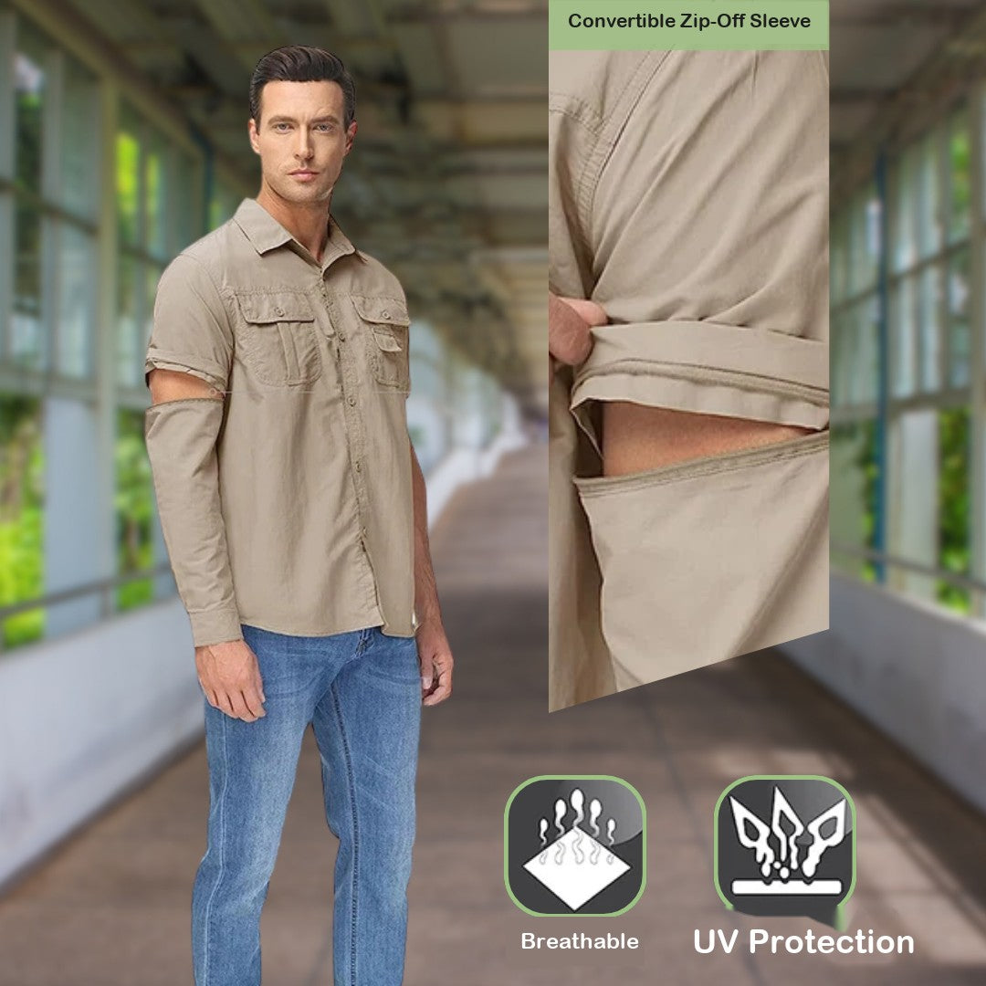 Men's Convertible Hiking Shirt – Zip-Off Sleeves, UV Protection