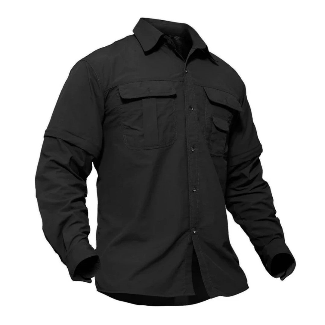 Men's Convertible Hiking Shirt – Zip-Off Sleeves, UV Protection - Black