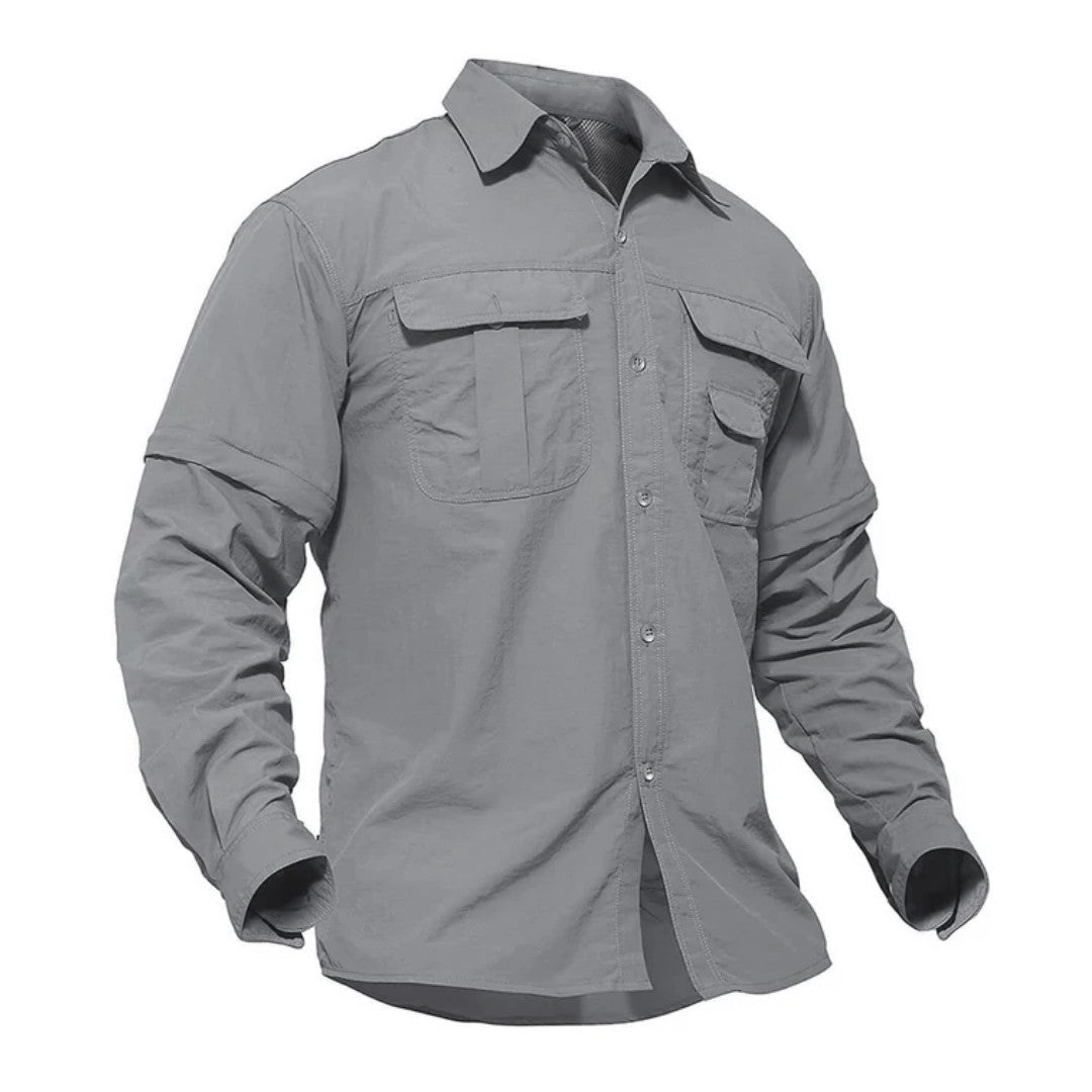 Men's Convertible Hiking Shirt – Zip-Off Sleeves, UV Protection - Gray