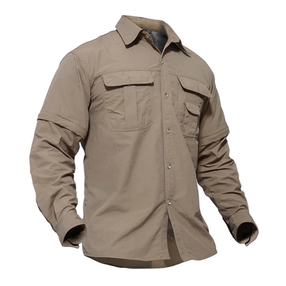 Men's Convertible Hiking Shirt – Zip-Off Sleeves, UV Protection - Khaki