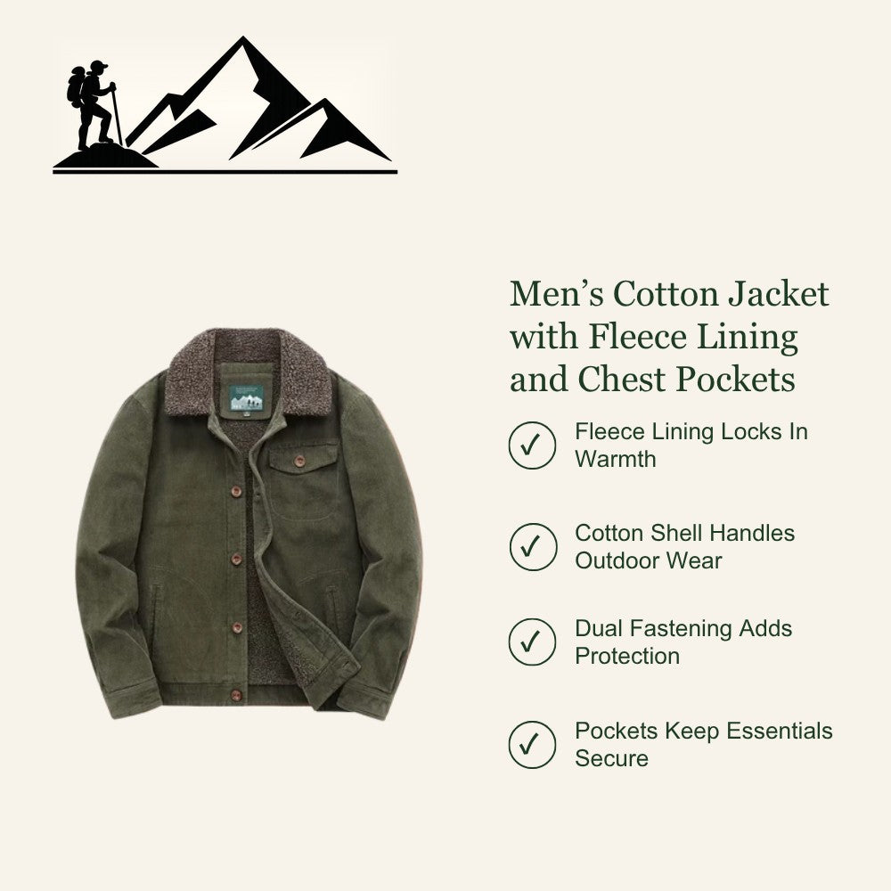 Men's Fleece-Lined Cotton Jacket – Wind-Resistant Outdoor
