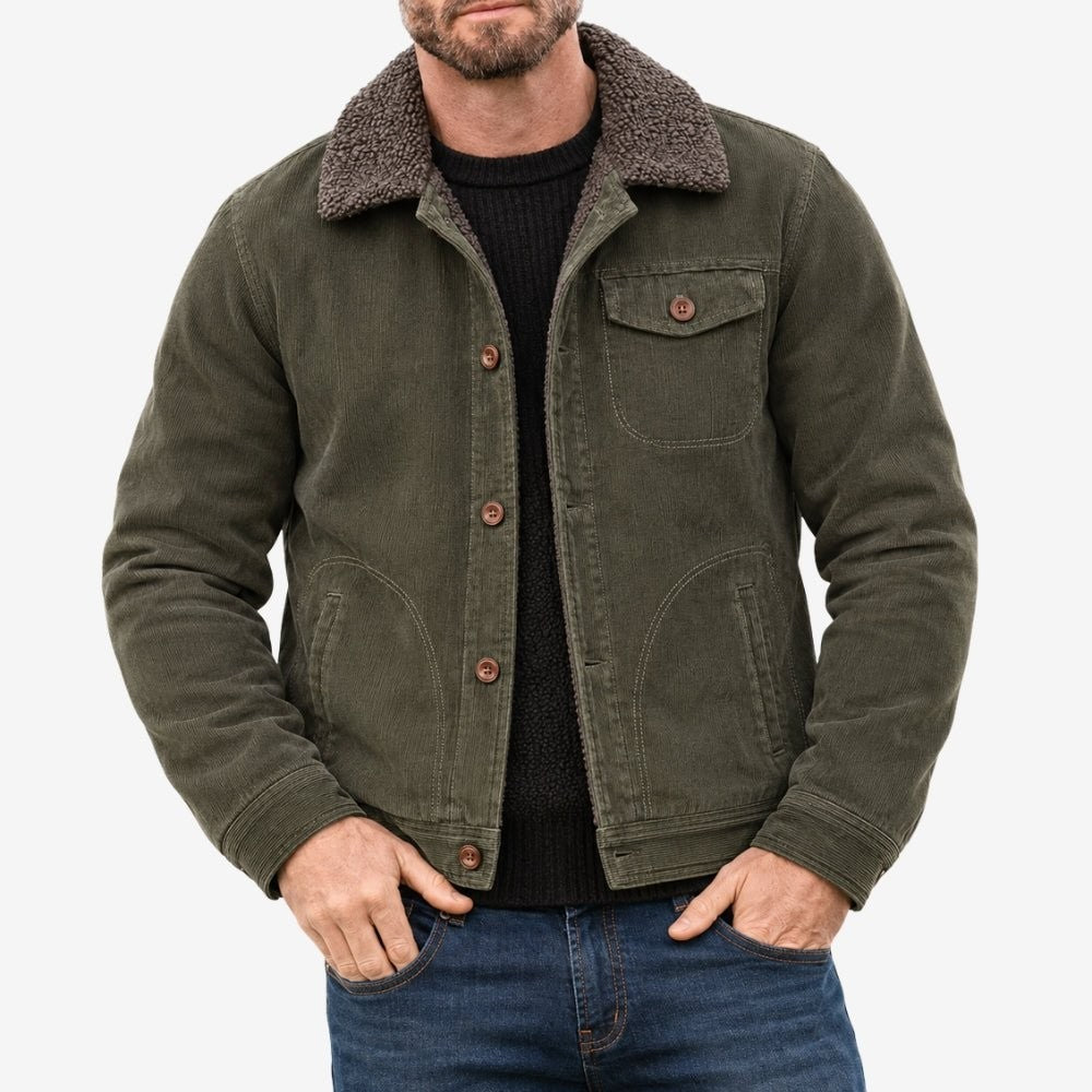 Men's Fleece-Lined Cotton Jacket – Wind-Resistant Outdoor - Army Green