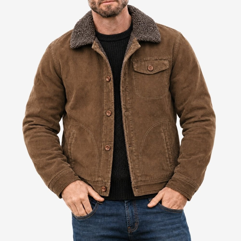 Men's Fleece-Lined Cotton Jacket – Wind-Resistant Outdoor - Dark Brown