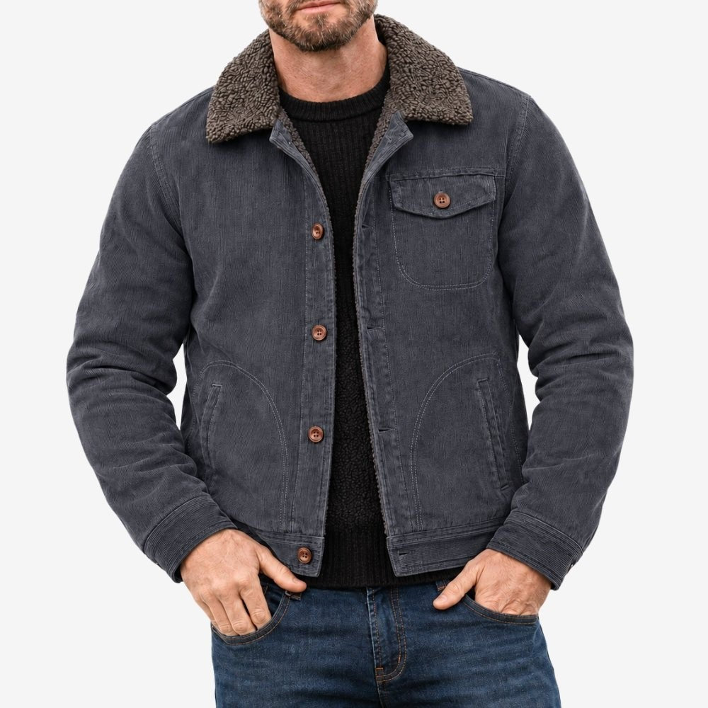 Men's Fleece-Lined Cotton Jacket – Wind-Resistant Outdoor - Dark Grey