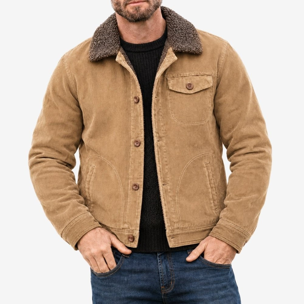 Men's Fleece-Lined Cotton Jacket – Wind-Resistant Outdoor - Wheat