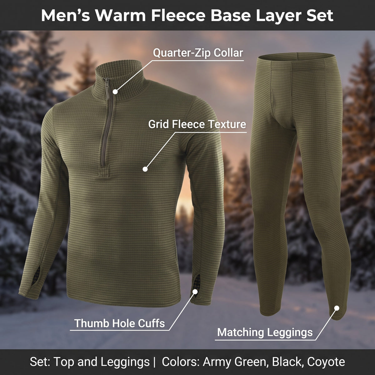 Men's Fleece-Lined Thermal Underwear Set – Warm Base Layer Top & Botto
