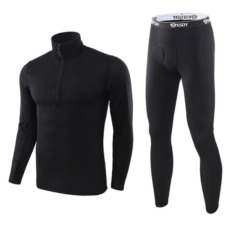 Men's Fleece-Lined Thermal Underwear Set – Warm Base Layer Top & Botto - Black