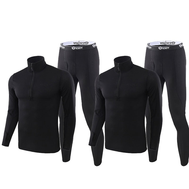 Men's Fleece-Lined Thermal Underwear Set – Warm Base Layer Top & Botto - Black(2 / pack)
